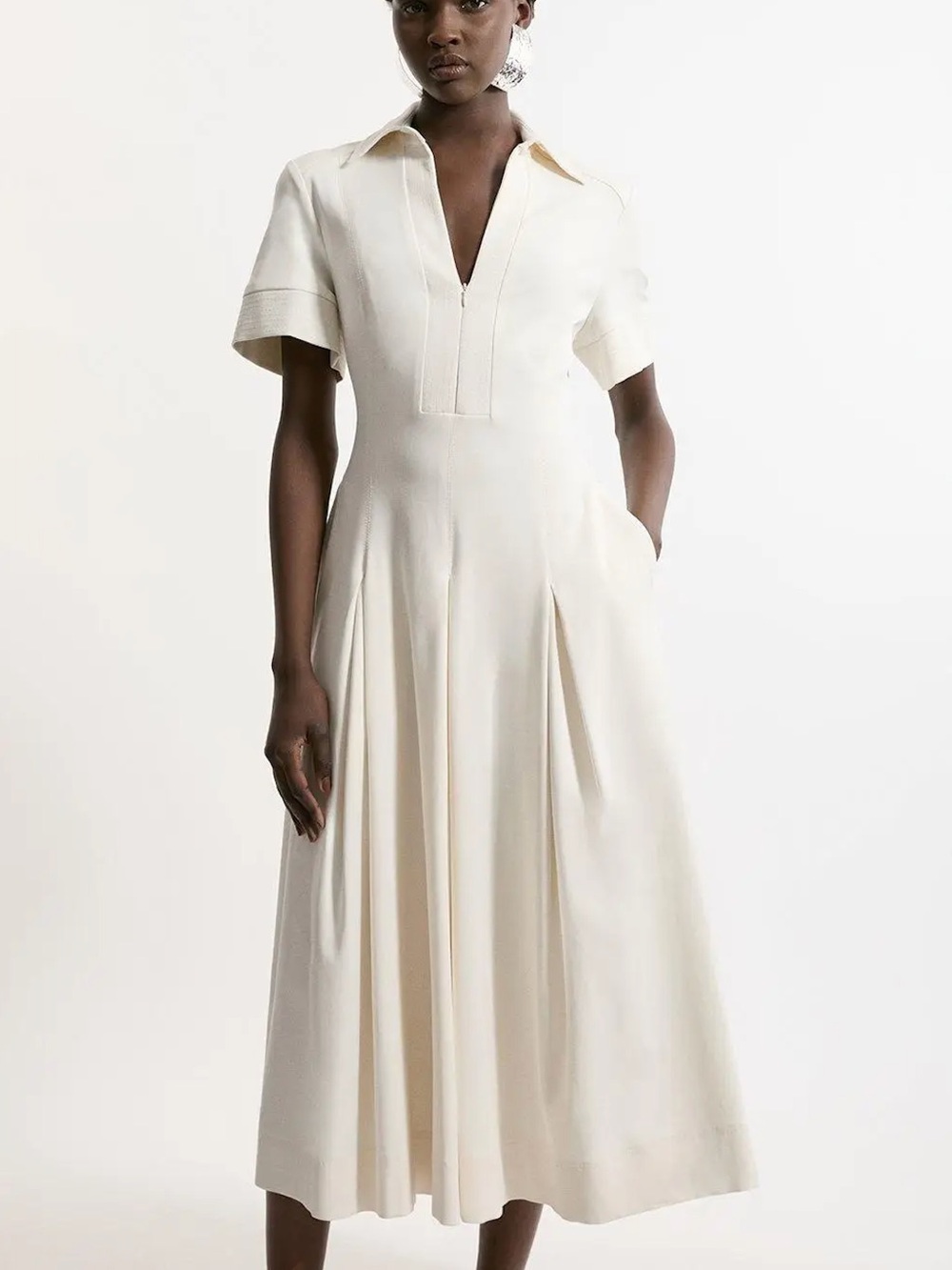 Karen Millen Cream Collared Maxi Dress with Short Sleeves - Picture 9 of 9